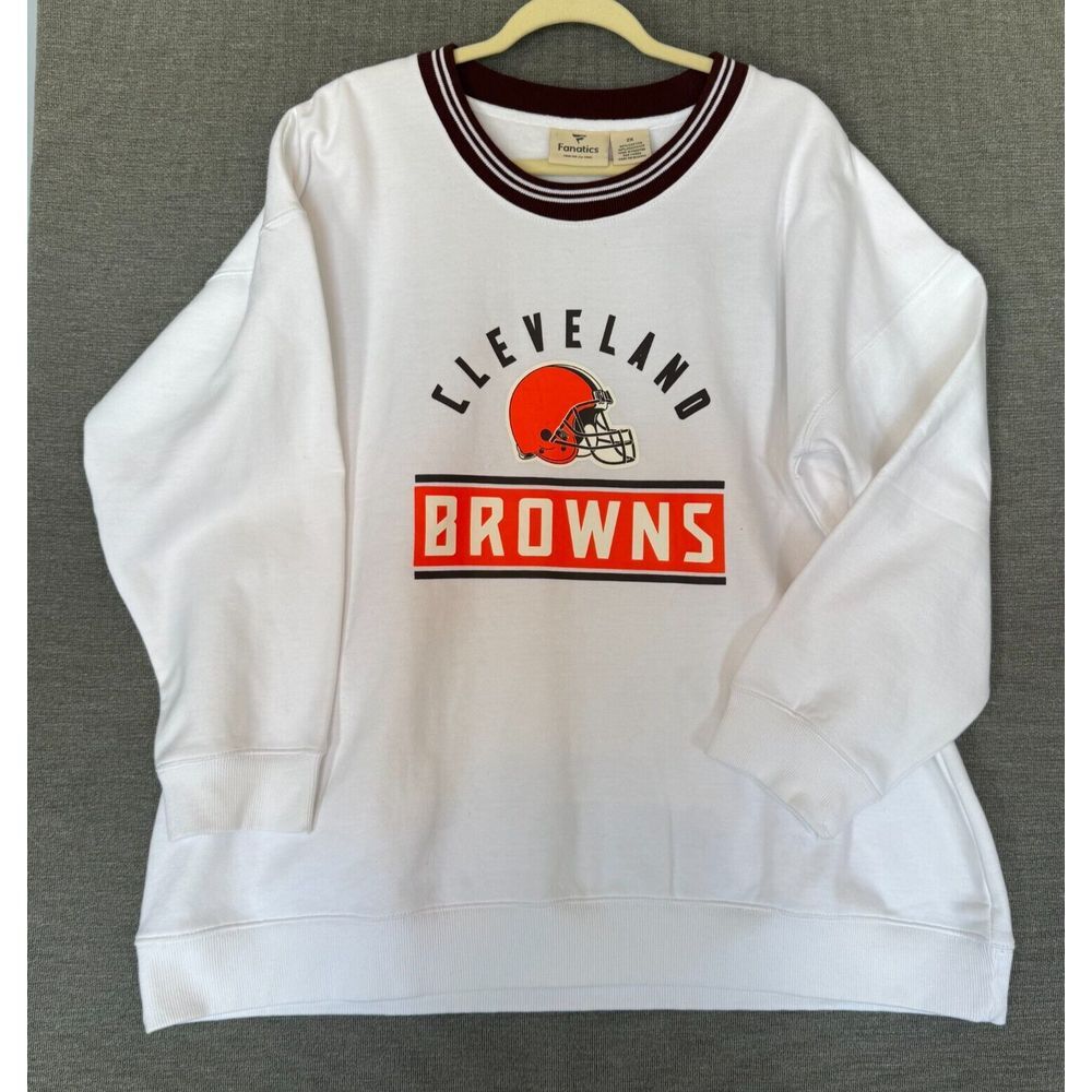 Fanatics‎ NFL Cleveland Browns Women 2XL Pullover White Contrast Crew Sweatshirt